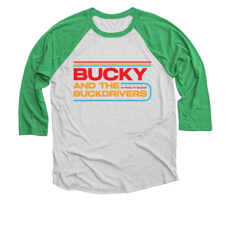 Bucky Logo Shirts, a Envy and Heather White 3/4 Sleeve Baseball Tee