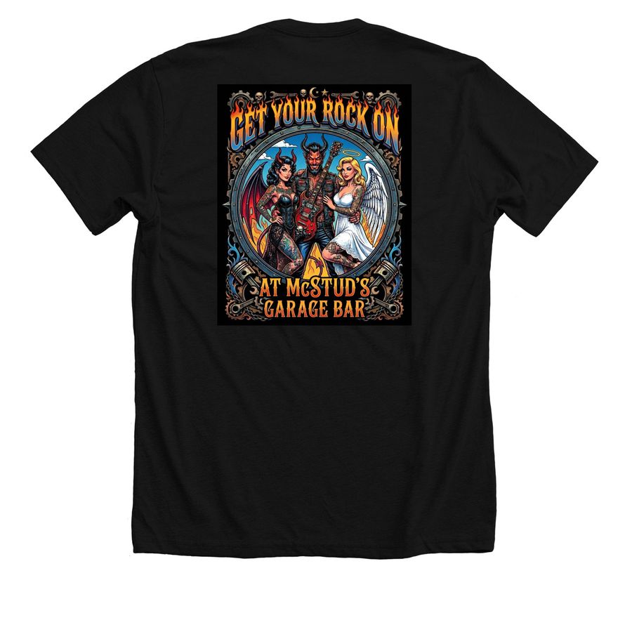 McStud's Rocks, a Solid Black Blend Premium Unisex Tee (back-view)