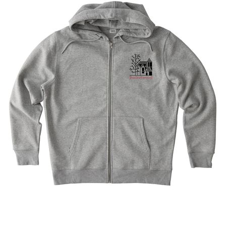 Classic Eco-Friendly Hoodie. Burgundy Logo., a Heather Grey Stanley/Stella Unisex Cultivator 2.0 Zip Up Pullover Hoodie