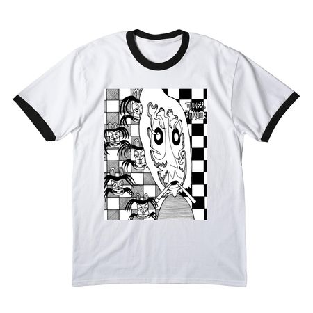 Checkered Chesh {T.B.N.}, a White/ Jet Black Cotton Ringer Tee
