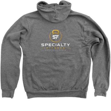 SPECIALTY FITNESS, a Deep Heather Zip Up Hoodie (back-view)