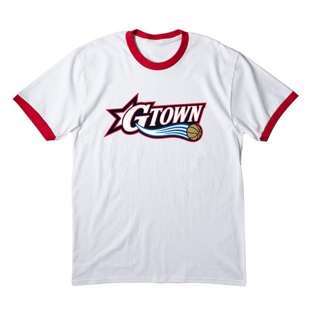 GTown Swoosh Shirt, a White/ Red Cotton Ringer Tee