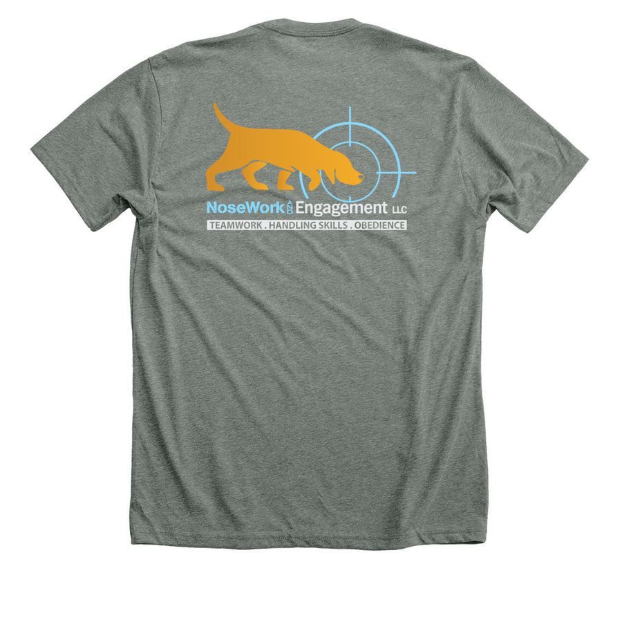 Nosework and Engagement - Premium Apparel, a Deep Heather Premium Unisex Tee (back-view)