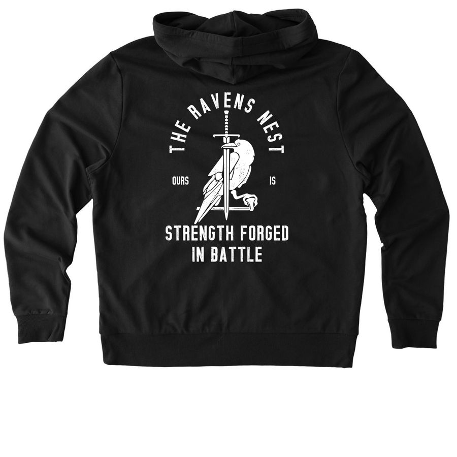 Ravens Nest zip up, a Deep Black Allmade Organic French Terry Zip Up Hoodie (back-view)