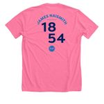 Lawrence United (Away) -&nbsp;James Naismith, a Neon Pink Premium Unisex Tee (back-view)