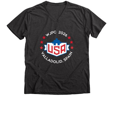 World Jigsaw Puzzle Championship 2026, a Dark Grey Heather Premium V-Neck Tee