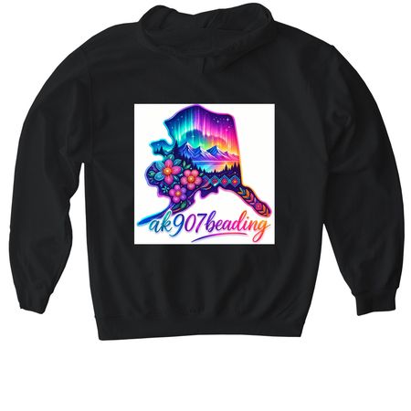 On back logo, a Black Gildan Softstyle Pullover Hoodie