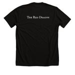 The Red Dragon, a Solid Black Blend Premium Unisex Tee (back-view)