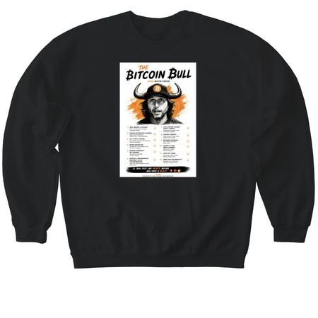 The White Paper Shirt, a Black Softstyle Crewneck Sweatshirt