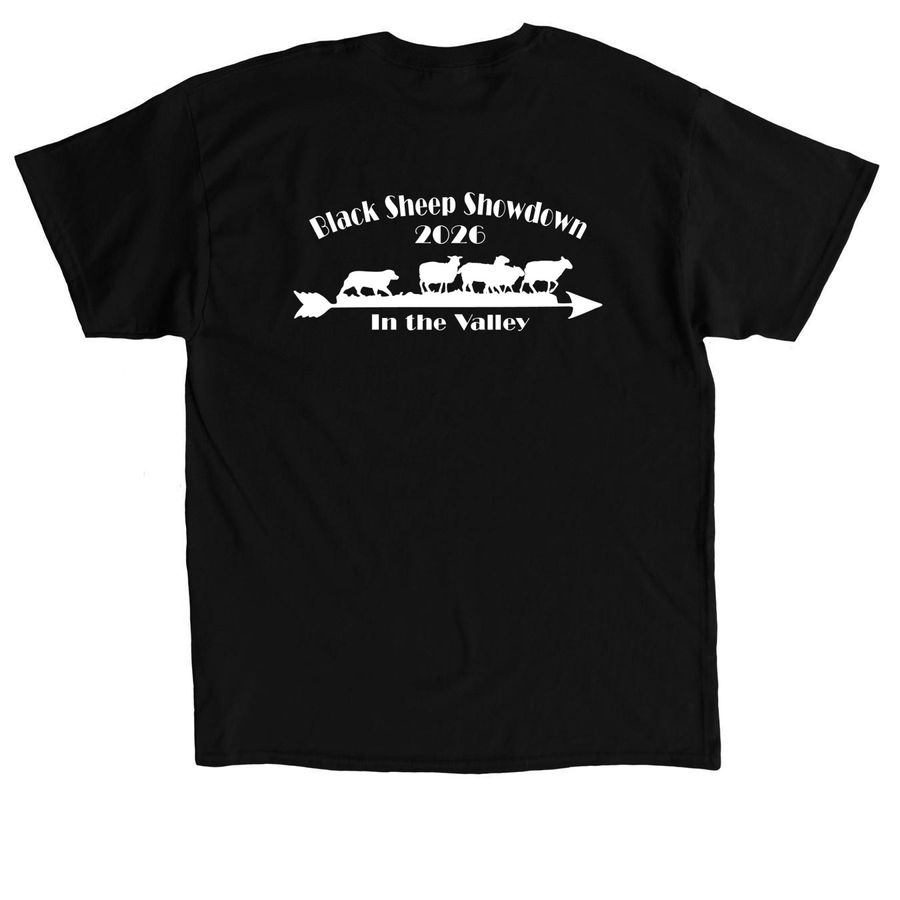 2026 Black Sheep Showdown (Back, White Logo), a Black Classic Unisex Tee (back-view)