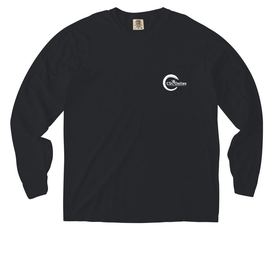 CSLDallas White Logo & Motto (Pocket Tees), a Black Comfort Colors Long Sleeve Pocket Tee