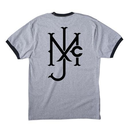 McNally Jackson Softball Tee, a Athletic Heather/ Jet Black Cotton Ringer Tee (back-view)