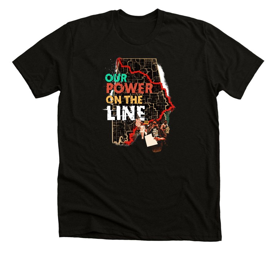 Our Power on the Line, a Black Heather Premium Unisex Tee
