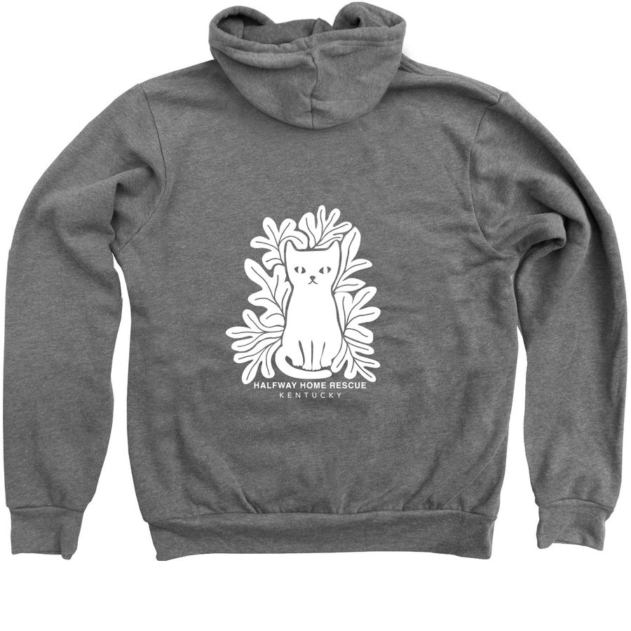 Black Cat hoodie, a Deep Heather Zip Up Hoodie (back-view)