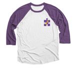 Puzzling For Hope, a Purple Rush and Heather White 3/4 Sleeve Baseball Tee (back-view)