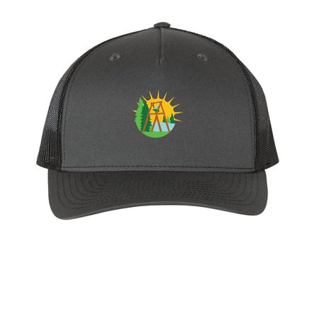 PAL Camp Hats - Color Logo, a Charcoal/ Black Printed Five-Panel Trucker Cap