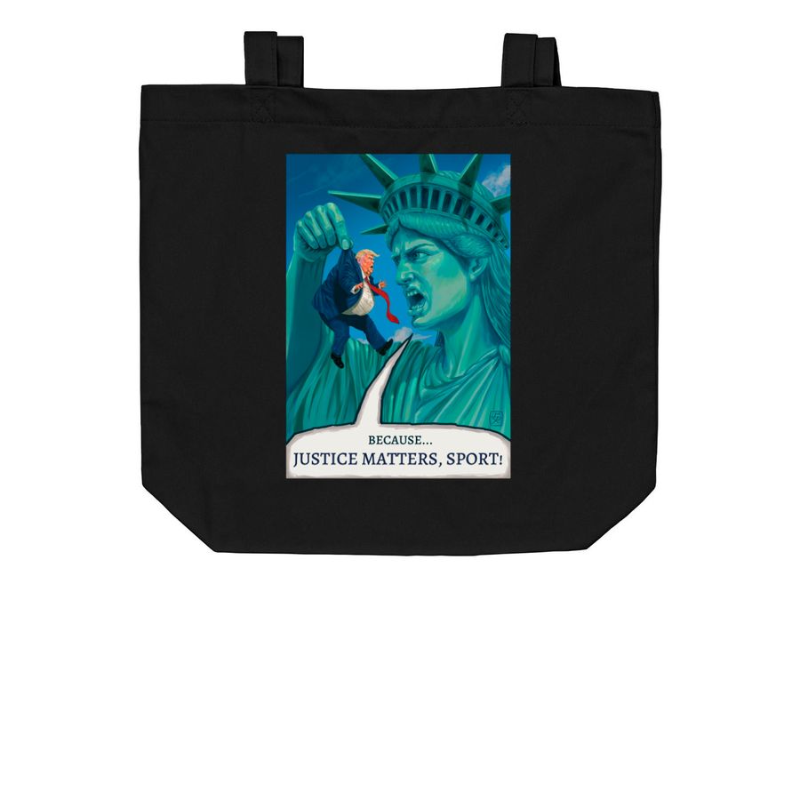 JUSTICE MATTERS, SPORT- the tote, a Black Organic Cotton Tote Bag