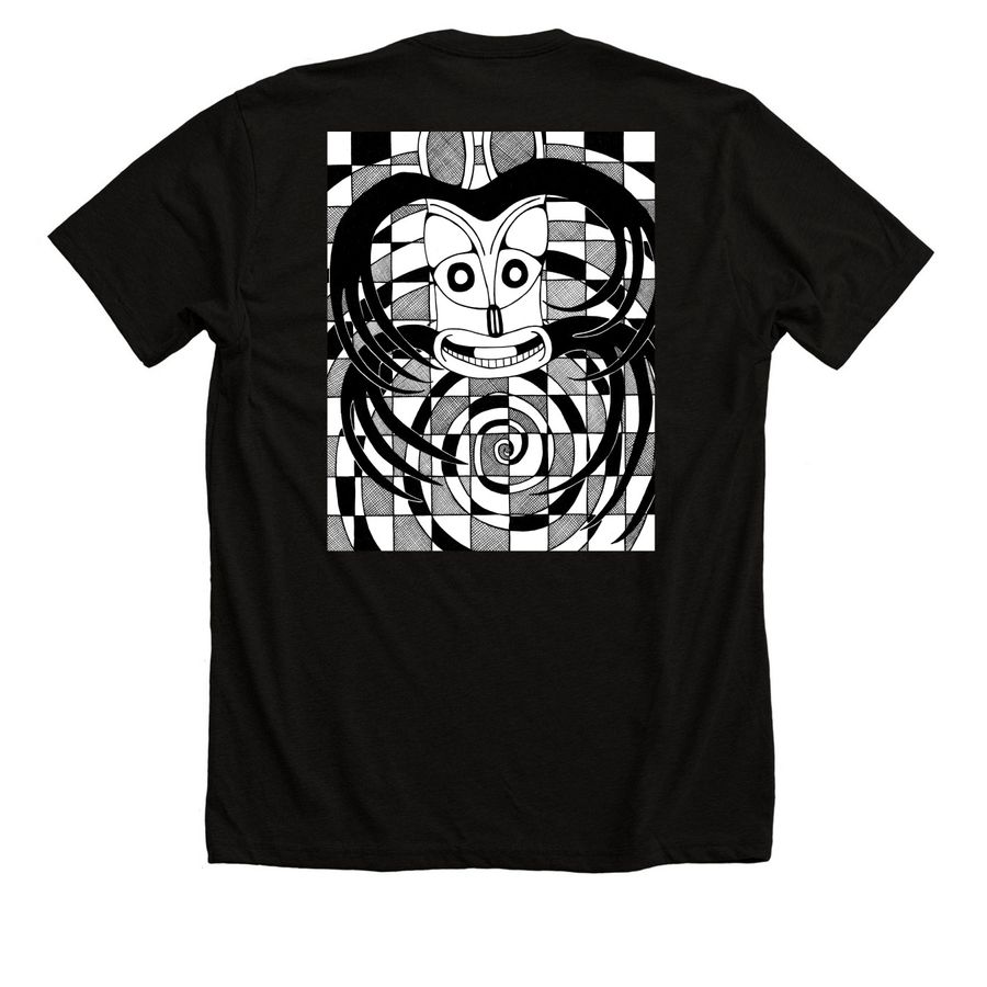 Checkered Chesh {T.B.N.}, a Solid Black Blend Premium Unisex Tee (back-view)