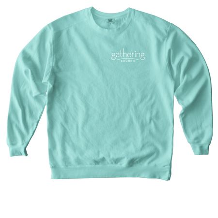 What a friend we have in Jesus (small logo), a Chalky Mint Comfort Colors Crewneck Sweatshirt