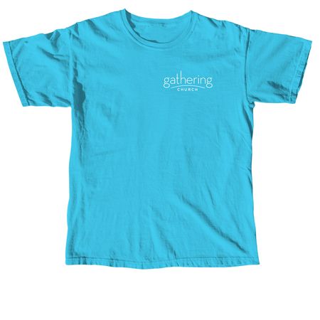 What a friend we have in Jesus (small logo), a Lagoon Blue Comfort Colors Unisex Tee