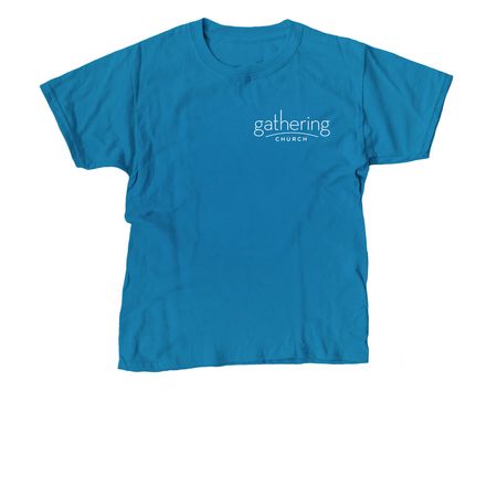 What a friend we have in Jesus (small logo), a Sapphire Youth Unisex Tee