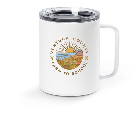 VC Farm to School Travel Mugs, a White Stainless Steel Travel Mug