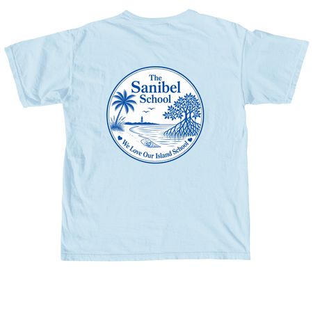 We Love Our School, a Chambray Comfort Colors Unisex Tee (back-view)