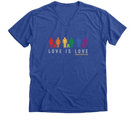 Love is Love, a Heather True Royal Premium V-Neck Tee