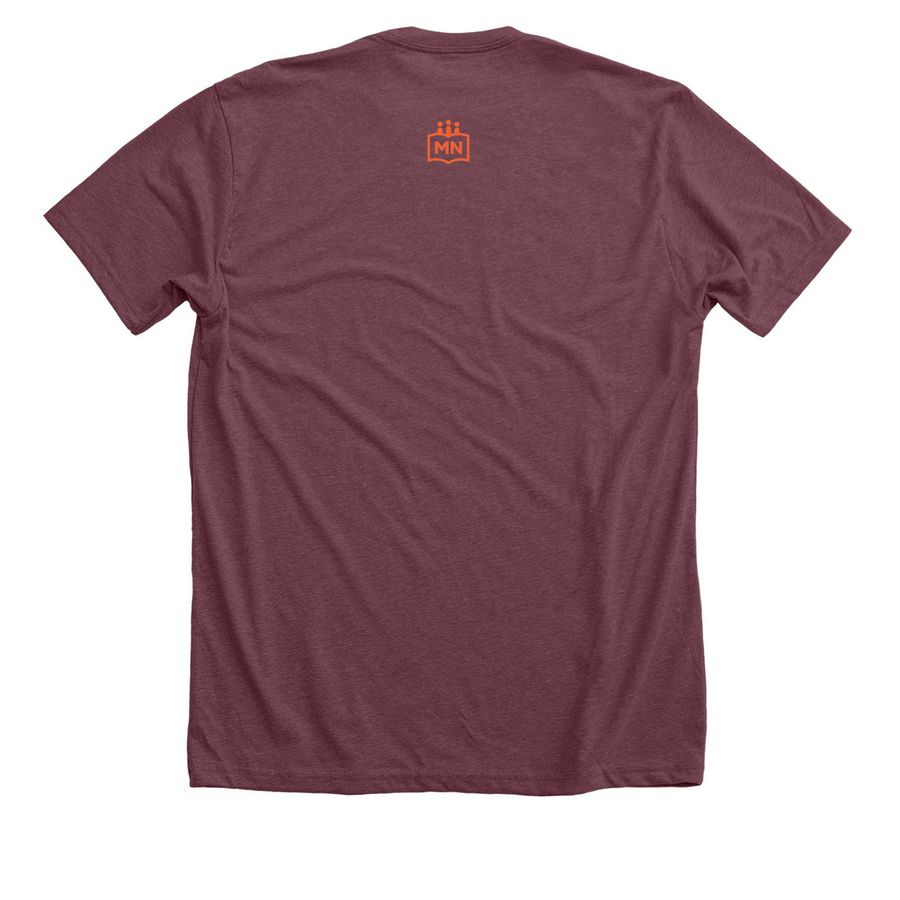 Read With Me MN Merch Orange Design, a Heather Maroon Premium Unisex Tee (back-view)