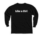Like a Girl, a Black Youth Long Sleeve Tee (back-view)