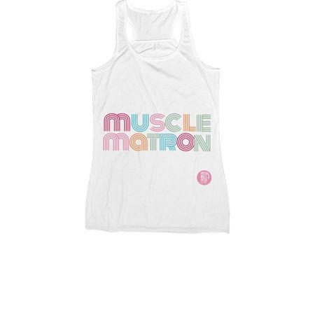Muscle Matron, a White Women's Racerback