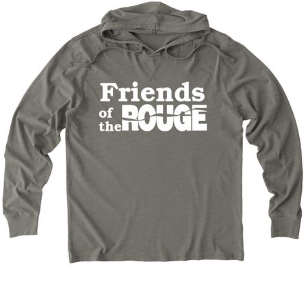 FOTR Watershed Map - White Logo, a Driftwood Grey Allmade Organic Cotton Mineral Dye Hoodie Tee