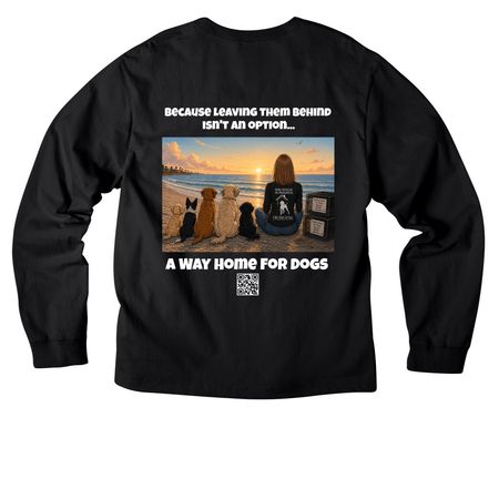 We don't leave them behind, a Black Unisex Heavyweight Long Sleeve Tee