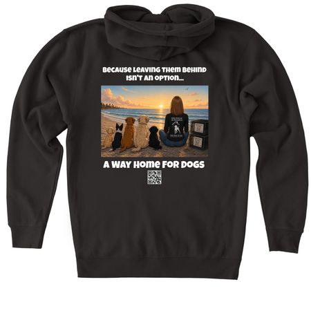 We don't leave them behind, a Black Heavyweight Zip Up Hoodie