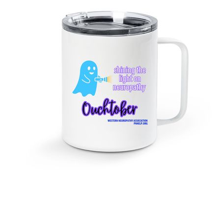 Ouchtober 2026 Travel Mug, a White Stainless Steel Travel Mug