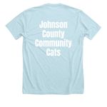 JCCC Pride 2023, a Heather Ice Blue Premium Unisex Tee (back-view)
