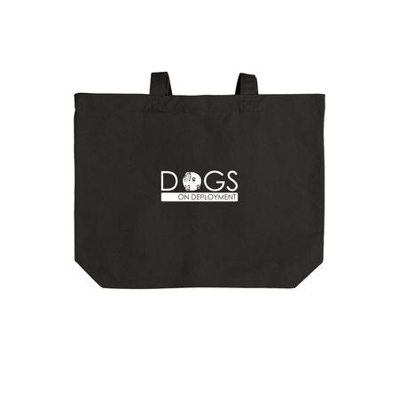 Dogs on Deployment Tote (White Logo), a Deep Black Cotton Canvas Tote Bag (back-view)
