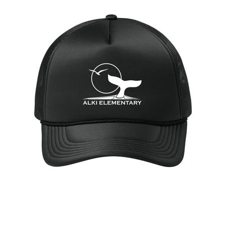 Classic Alki Elementary Hat - White Logo&nbsp;, a Deep Black Printed Foam Trucker Hat