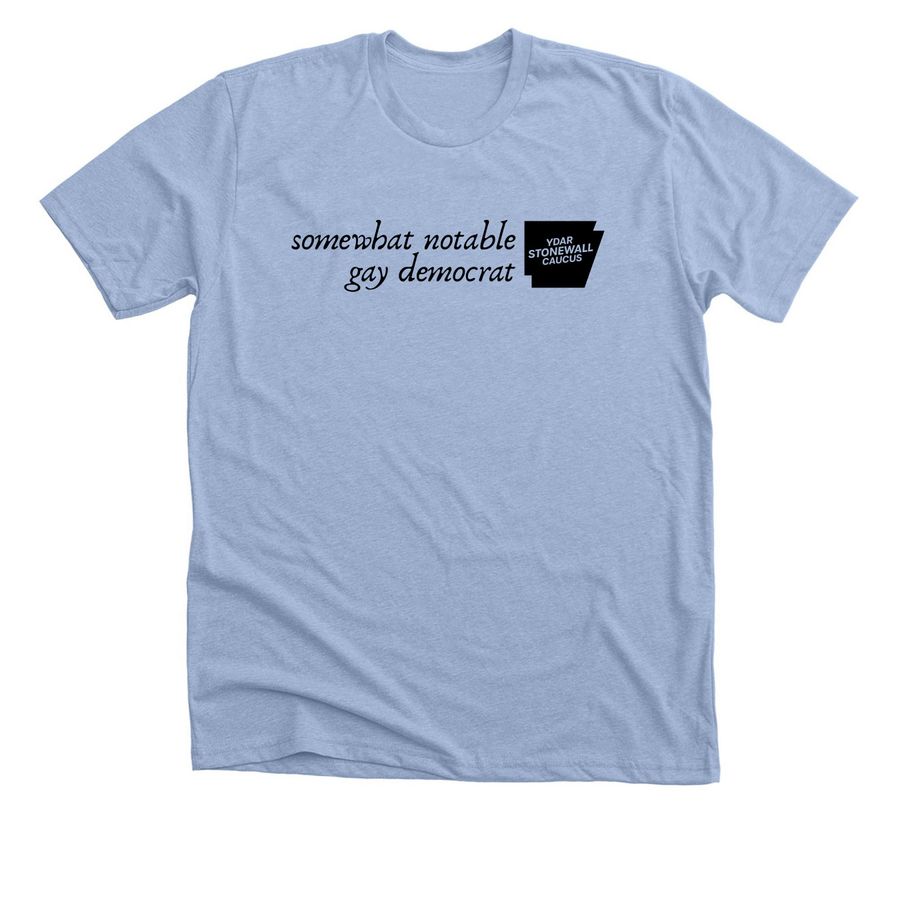 Somewhat Notable Gay Democrat, a Heather Baby Blue Premium Unisex Tee