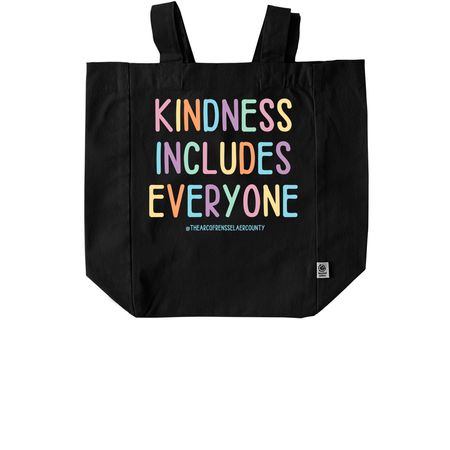 Kindness Includes Everyone, a Black Recycled Cotton Tote Bag