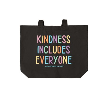 Kindness Includes Everyone, a Deep Black Cotton Canvas Tote Bag