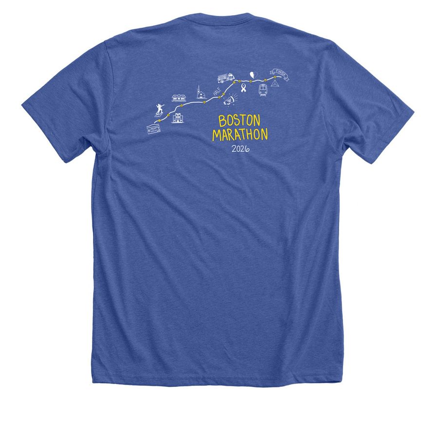 JAF: 2026 Boston Marathon Shirt, a Solid True Royal Premium Unisex Tee (back-view)
