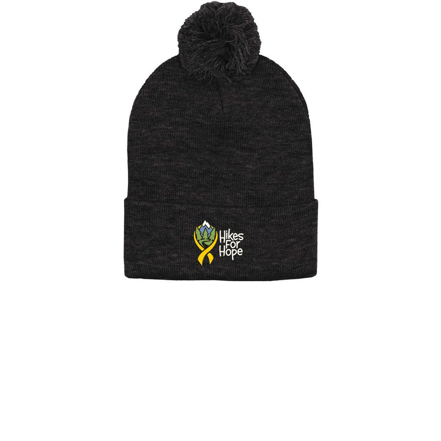 Hikes For Hope Beanies, a Heather Charcoal Printed Pom-Pom Beanie