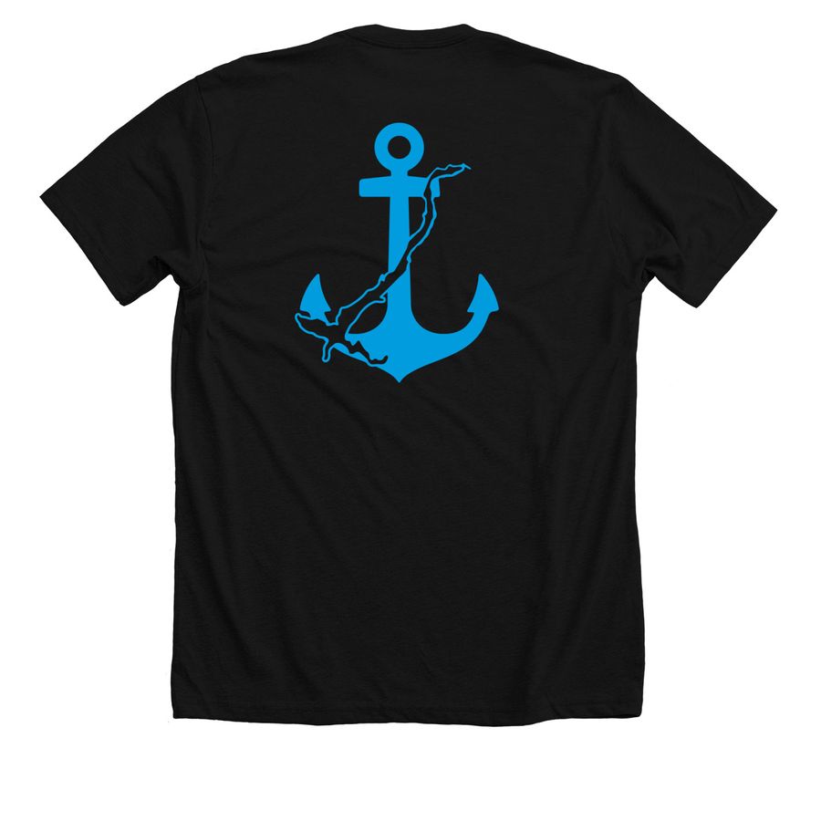 BLUE LOGO ON, a Solid Black Blend Premium Unisex Tee (back-view)