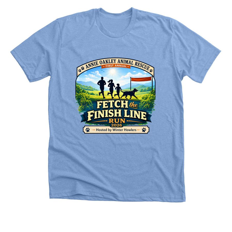 Fetch the Finish Line, a Heather Carolina Blue Premium Unisex Tee