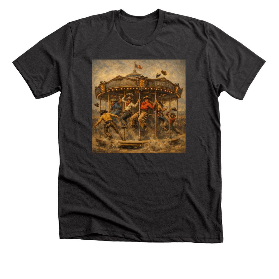 The Riding the Merry Go T-Shirt, a Dark Grey Heather Premium Unisex Tee