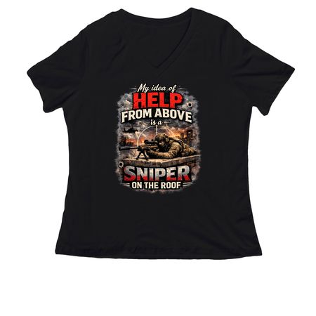 Help from above!, a Black Women's Relaxed V-Neck Tee