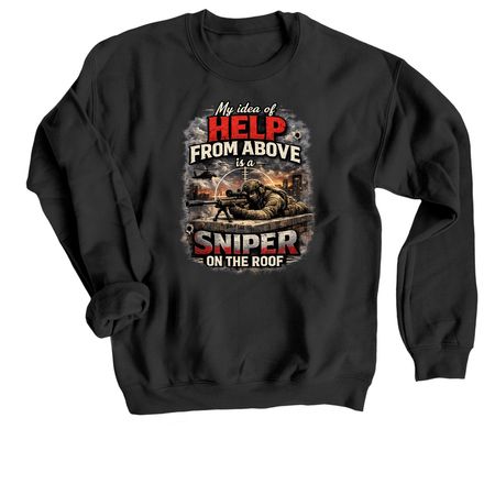 Help from above!, a Black Crewneck Sweatshirt