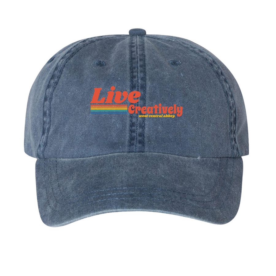 live creatively hat, a Navy Printed Pigment Dye Baseball Cap