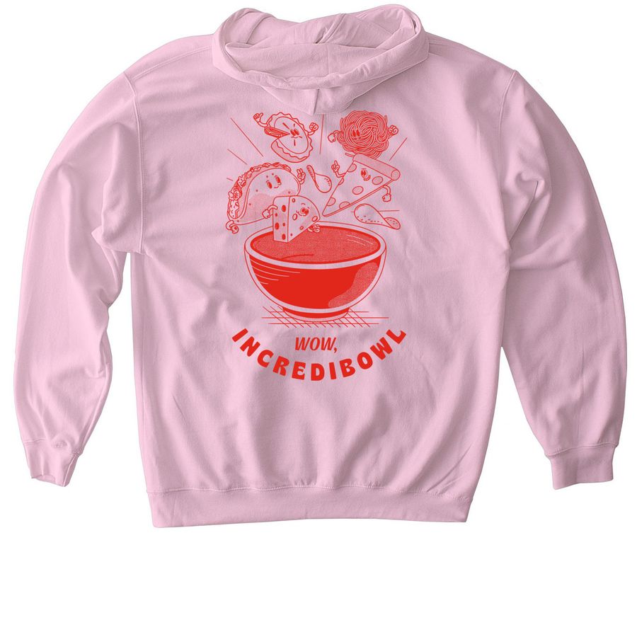 The Red Bowl, a Light Pink Gildan Softstyle Pullover Hoodie (back-view)